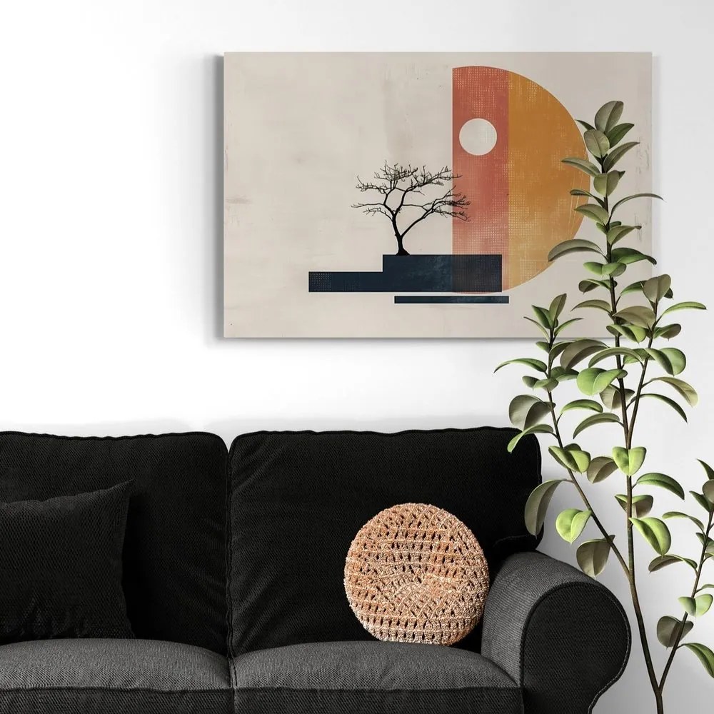 Quadro su tela – Japandi albero con elementi astratti