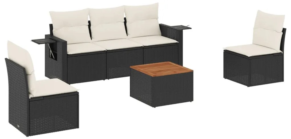 Set divano da giardino 6 pz con cuscini nero in polyrattan