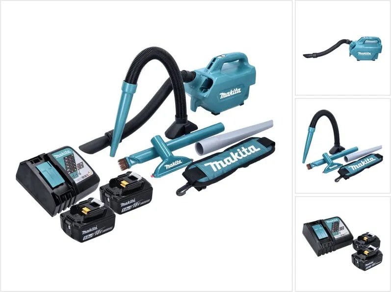 Dcl 184 rt Aspiratore a batteria 18 v - 54 mbar - 0,5 l + 2x batterie 5,0 Ah + caricabatterie - Makita