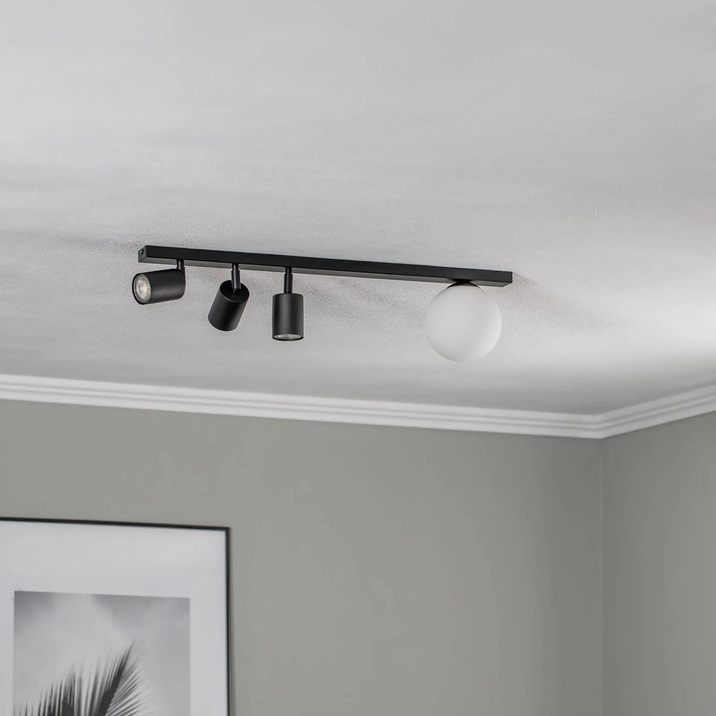EMIBIG LIGHTING Faretto da soffitto Baster 4, acciaio, 4 luci, 3 faretti, sfera