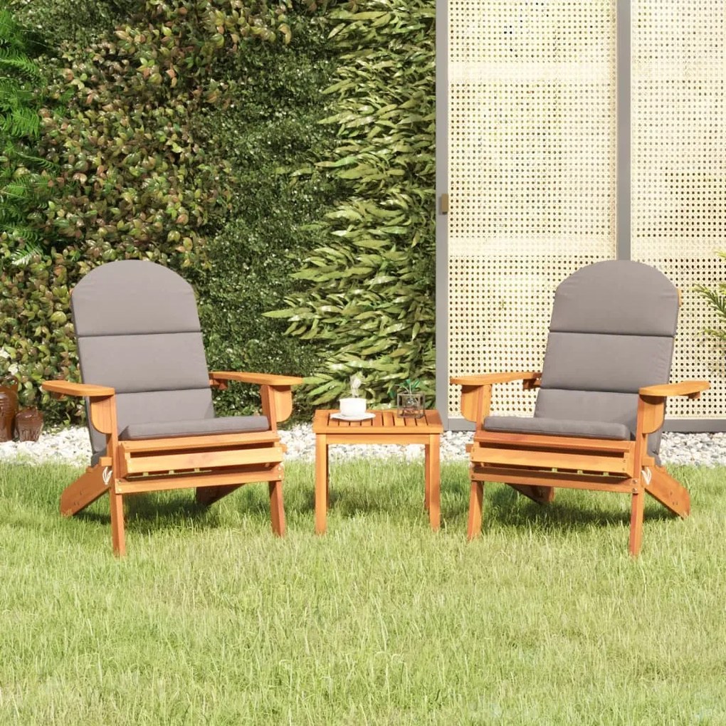 Set Salotto Da Giardino Adirondack 3pz Legno Massello Di Acacia /