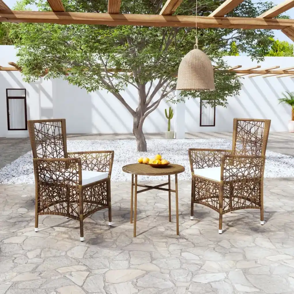 Set mobili da pranzo per giardino 3 pz in polyrattan marrone