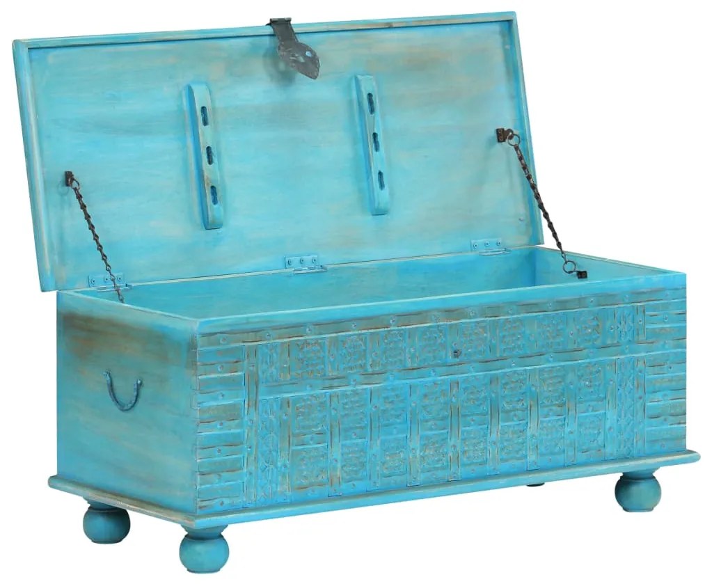 Cassapanca in legno massello di mango blu 100x40x41 cm