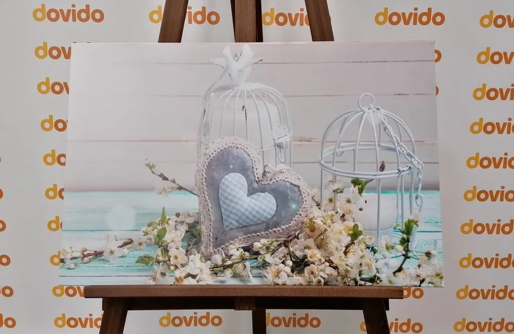 Quadro su tela – Cuoricino vintage e lanterne