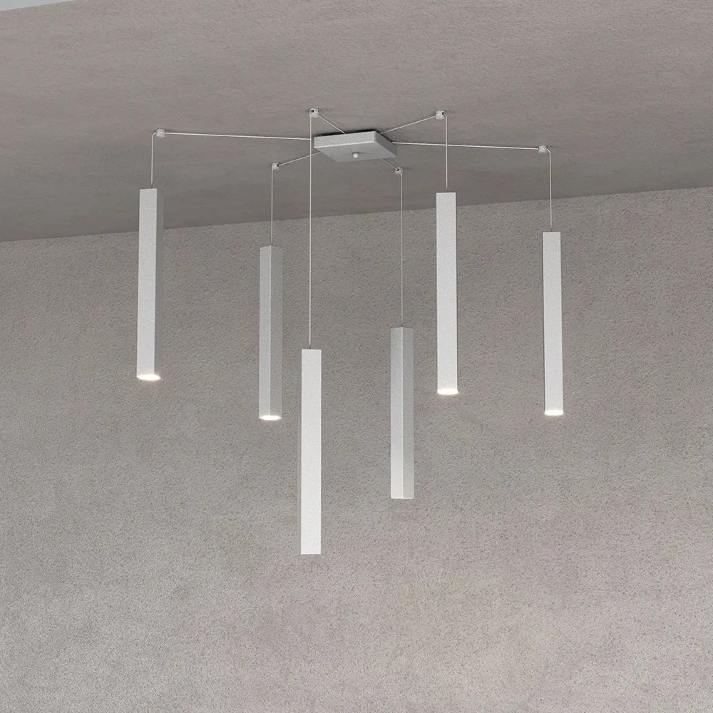 Sospensione Moderna Square Tube Metallo Grigio 6 Luci Gu10