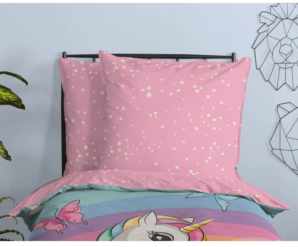 Set copripiumino e federa da bambini rosa in cotone per letto singolo 140x200 cm Dash – Good Morning