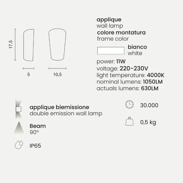 Lampada applique da esterno 10,5x5 cm PIC in alluminio verniciato Bianco