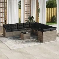 Set Divani da Giardino 11 pz con Cuscini in Polyrattan Grigio 3218252