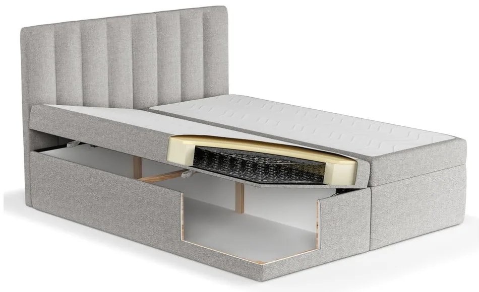 Letto boxspring grigio chiaro con contenitore 160x200 cm Novento - Maison de Rêve
