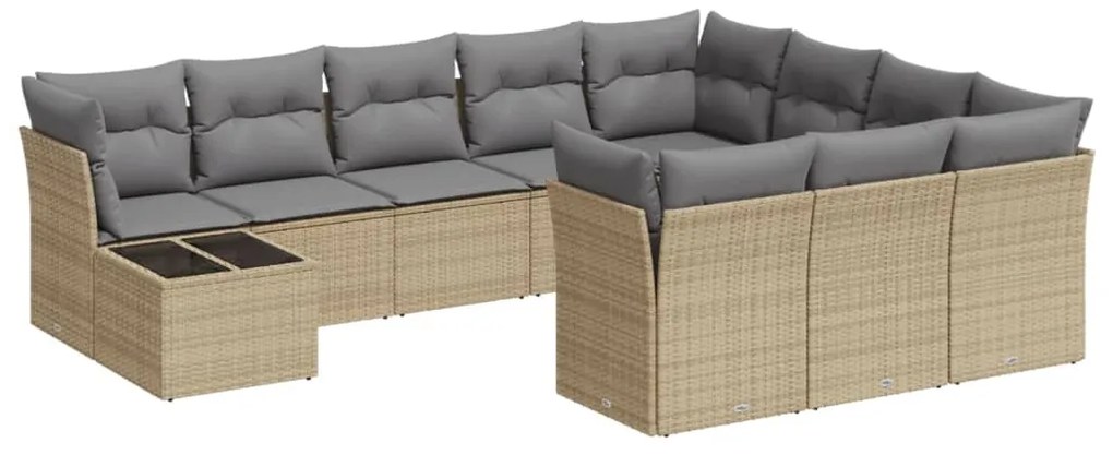 Set divani da giardino 11 pz con cuscini beige in polyrattan