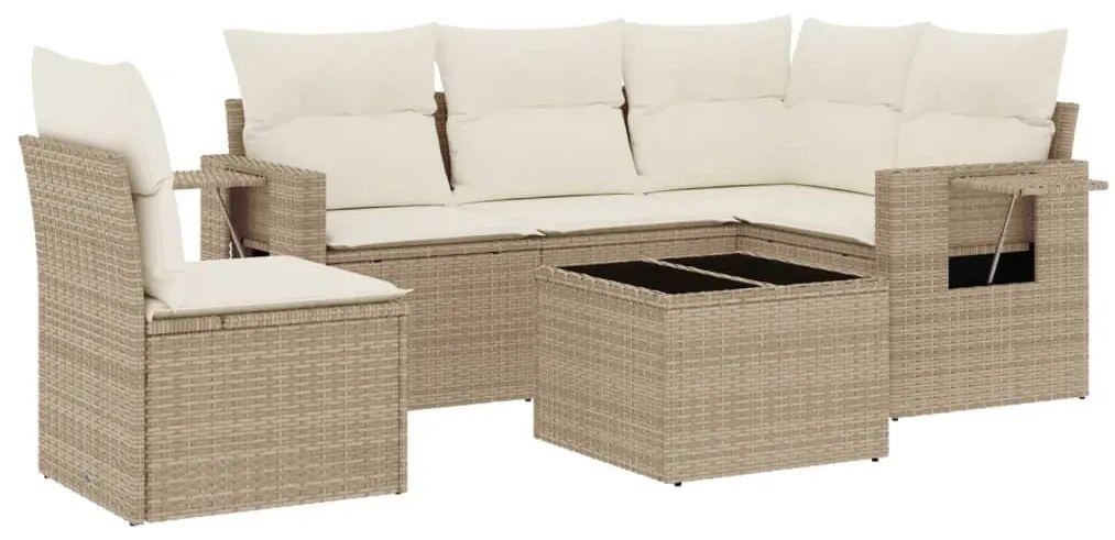 Set divano da giardino 6 pz con cuscini beige in polyrattan