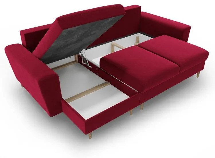 Divano angolare rosso allungabile e con contenitore con rivestimento in velluto Kyoto – Cosmopolitan Design