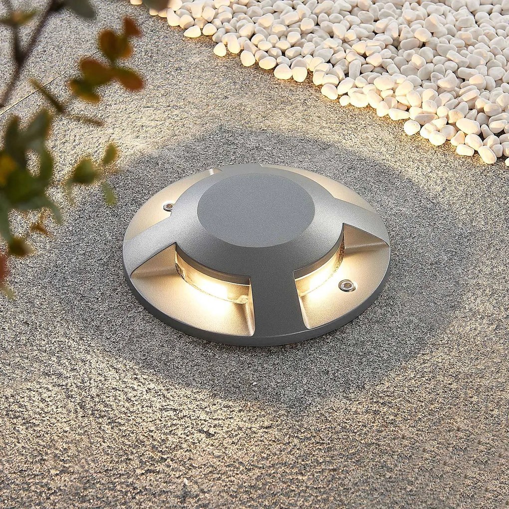 Lucande Faretto da pavimento a LED Jeffrey, argento, 4 emissioni luminose