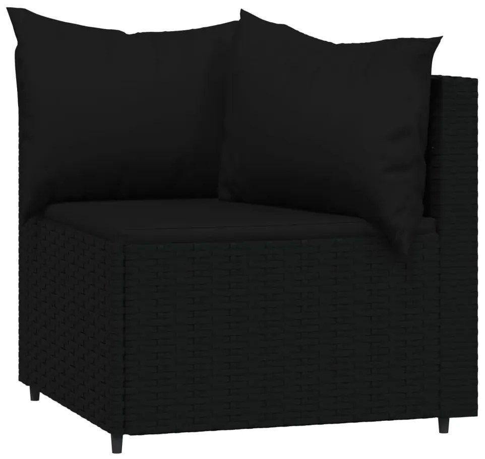 Set divani da giardino 3 pz con cuscini nero in polyrattan