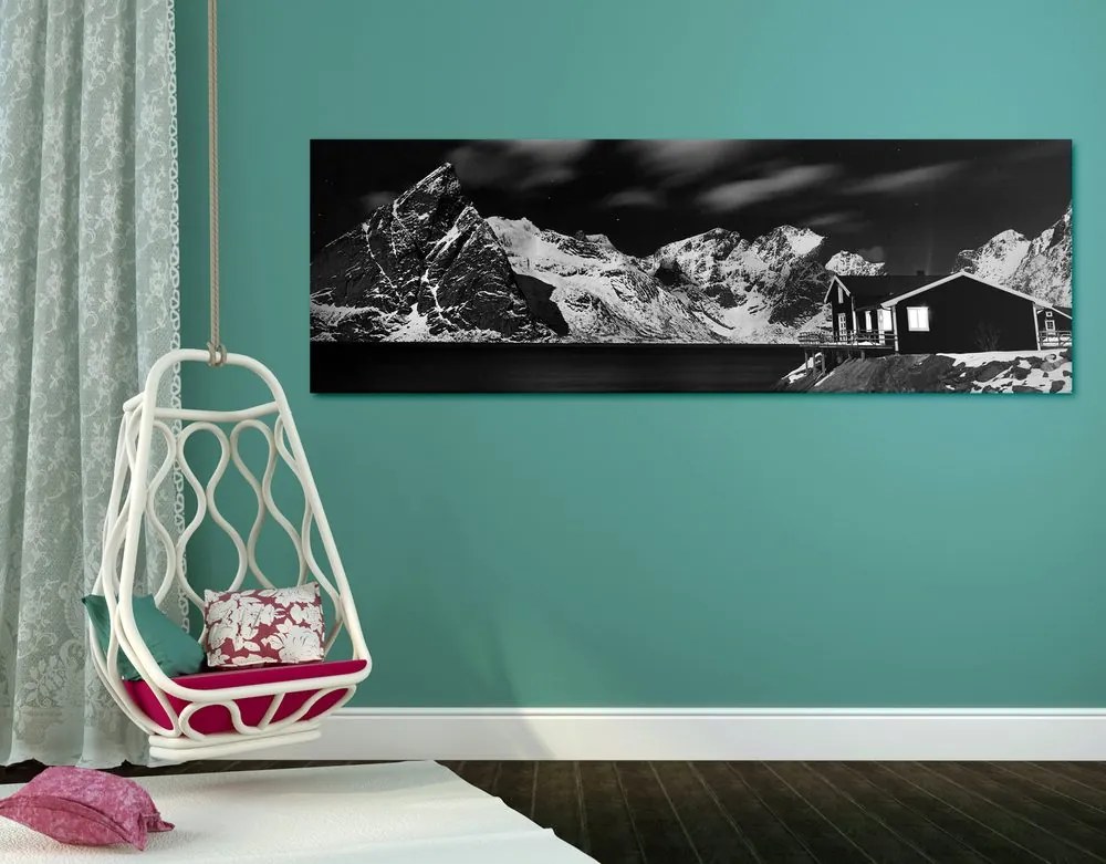Quadro su tela – Paesaggio notturno in Norvegia in bianco e nero
