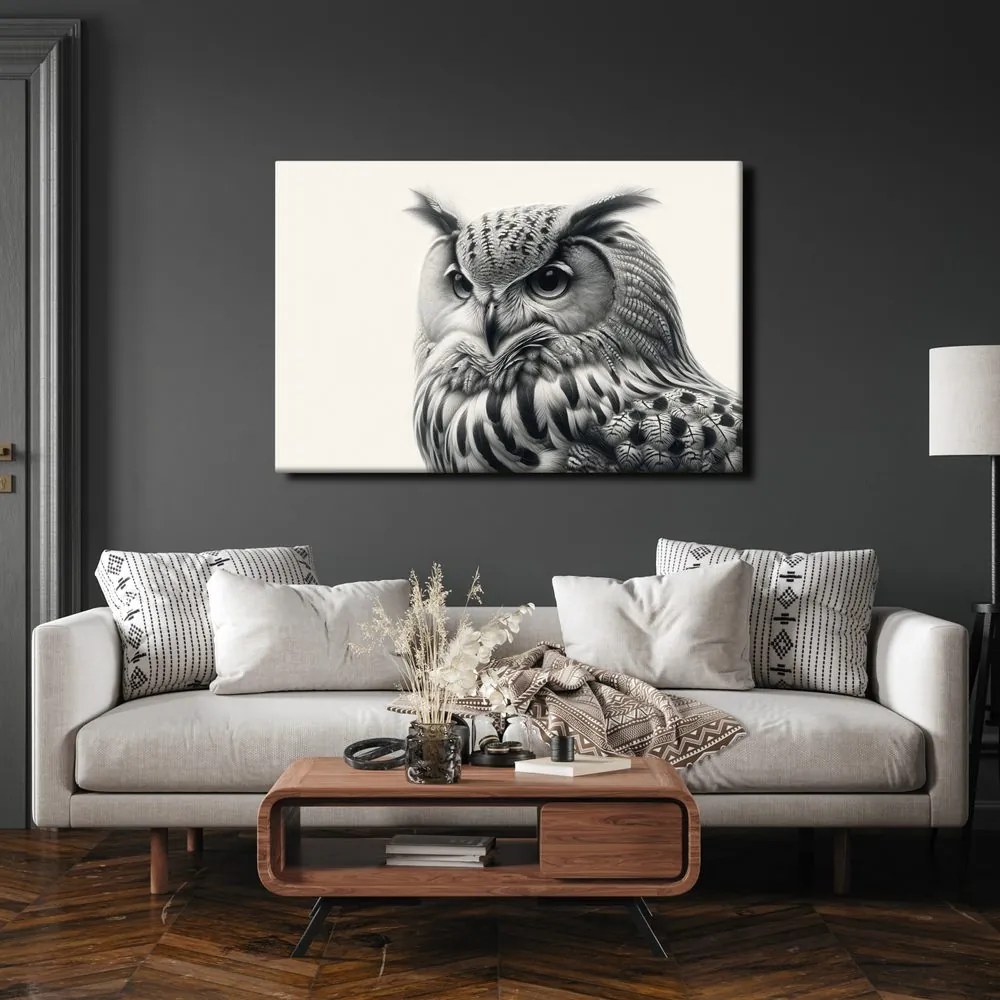 Quadro su tela – Ritratto di gufo in bianco e nero