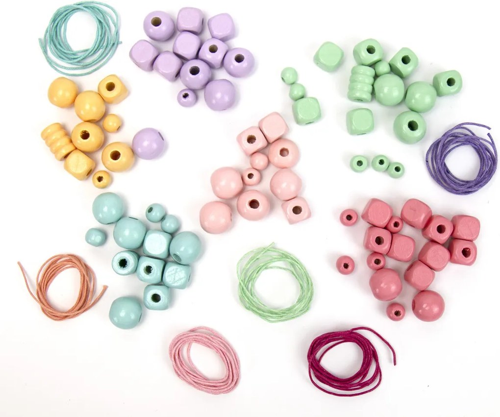 Perline di legno colori pastello in tubo, 300 pezzi
