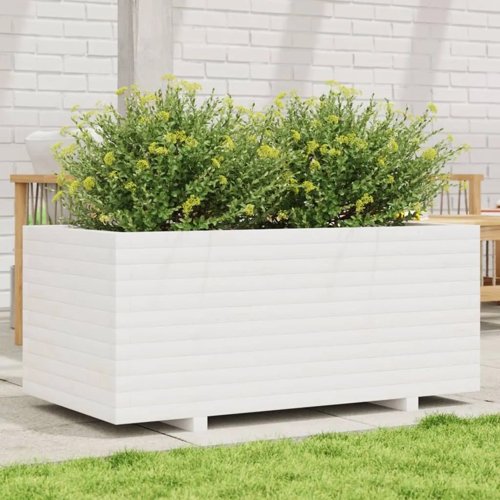 Fioriera Da Giardino Bianca 110x60x49,5 Cm Legno Massello Pino /