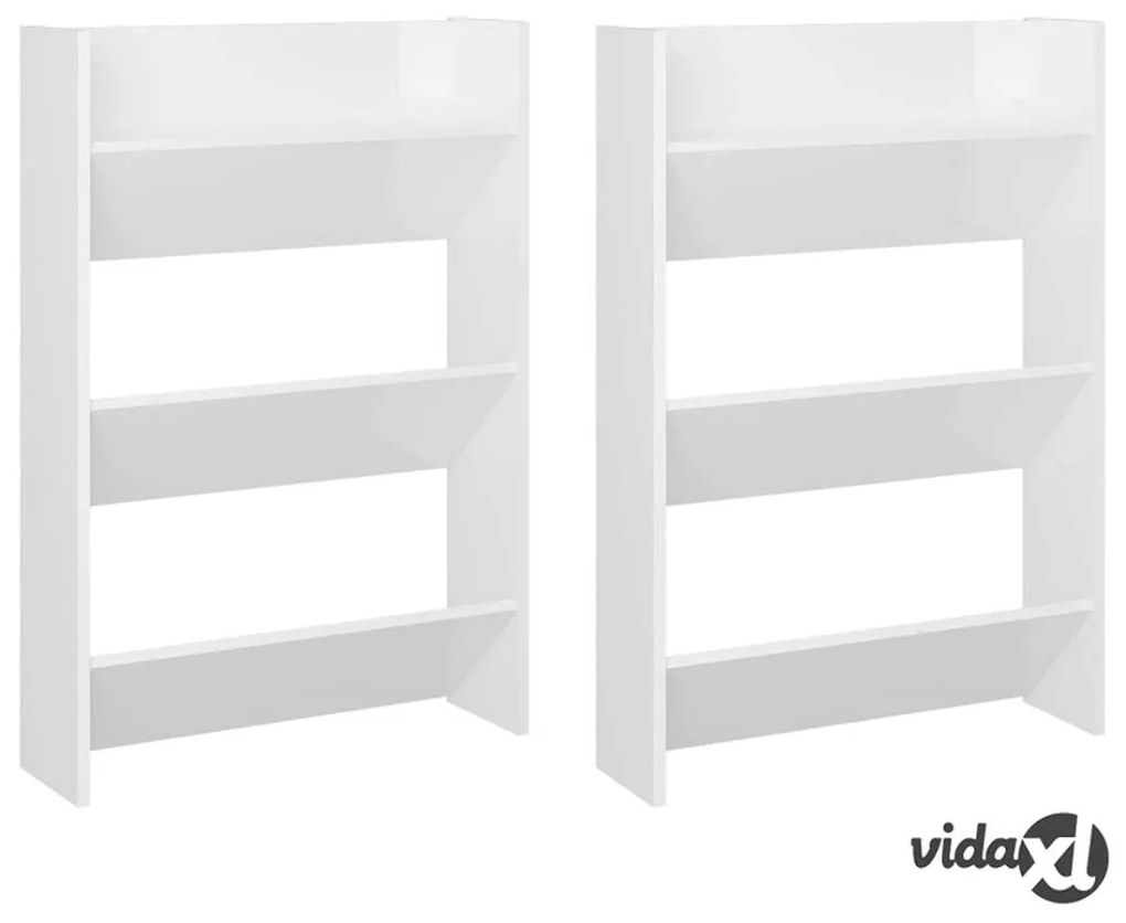 vidaXL Scarpiere a Muro 2pz Bianco Lucido 60x18x90cm Legno Multistrato