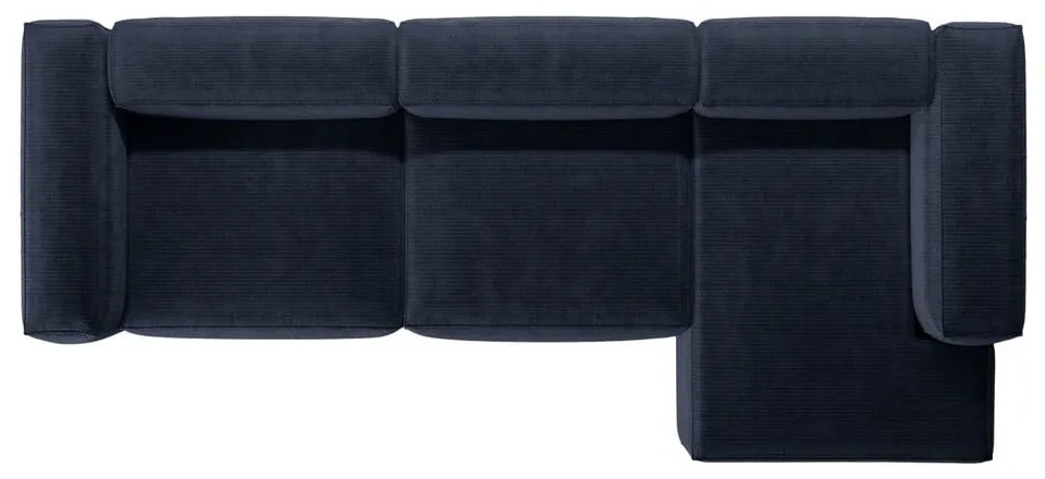 Divano angolare blu scuro (con penisola a destra/con chaise lounge) con rivestimento in velluto a coste Bergamo – Cosmopolitan Design