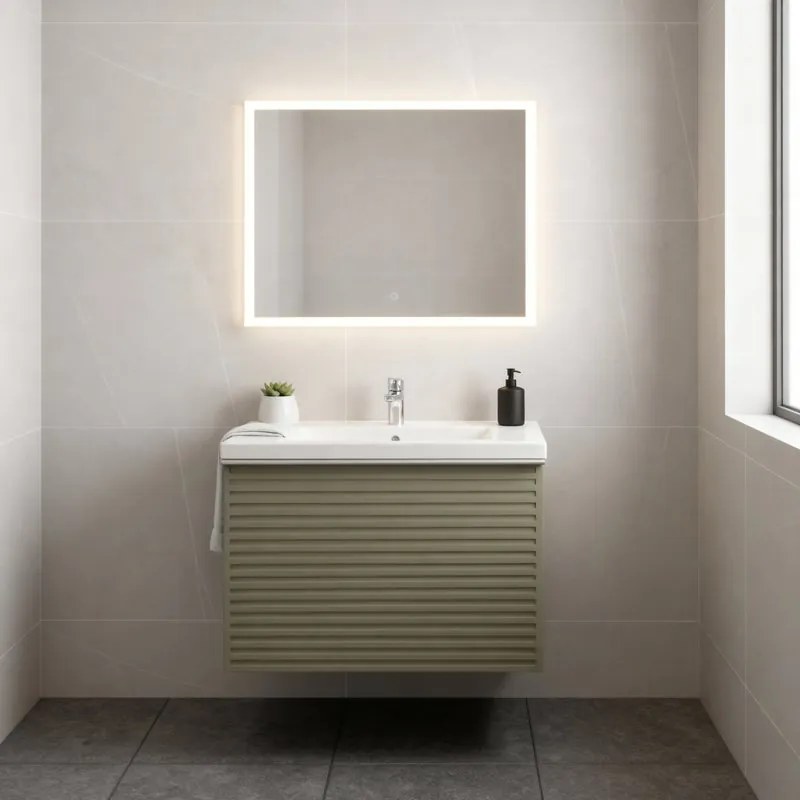 Mobile da bagno sospeso sotto lavabo Pixel stripes 1 cassetto L 60 x H 40 x P 45.5 cm verde salvia laccato opaco,  con maniglia nero brillante