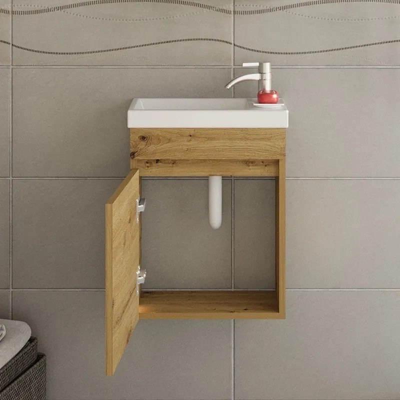 Kamalu - Mobiletto bagno 40 cm profondità 22 cm colore legno naturale | LAC-POLIS-40-OAK