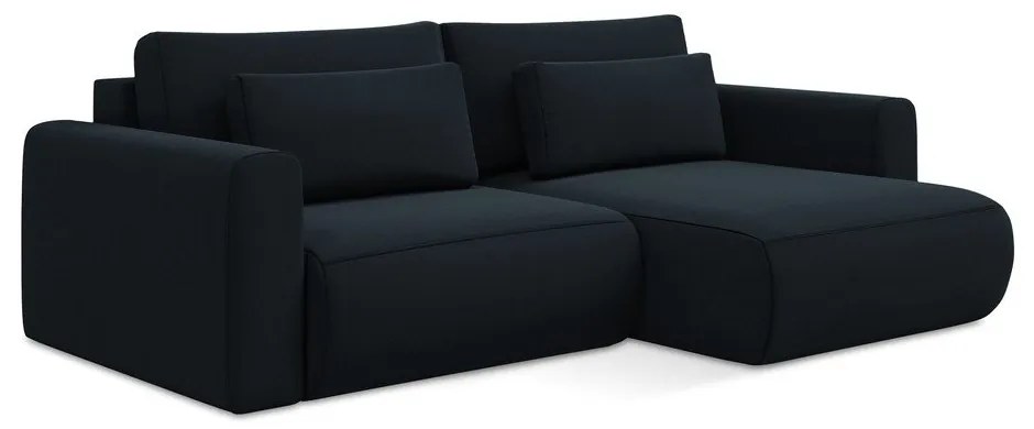 Divano angolare blu scuro allungabile/con contenitore (con penisola a destra/con chaise lounge) con rivestimento in velluto Kapua – Makamii