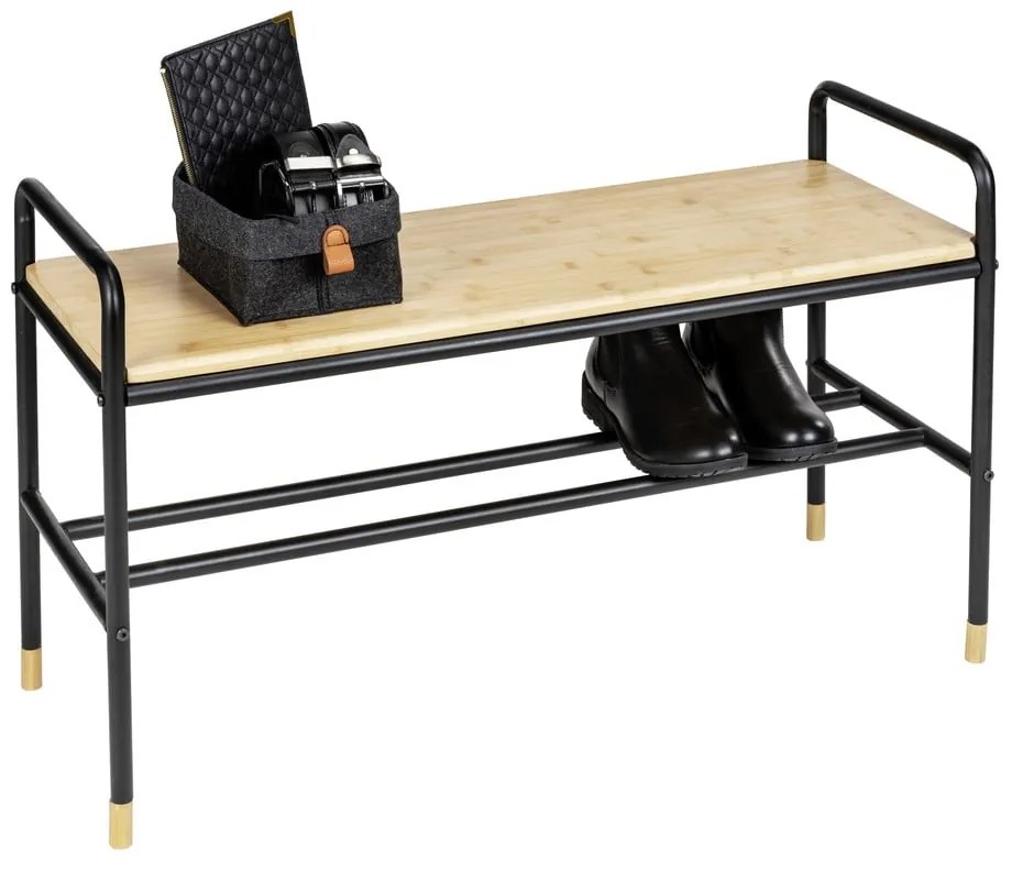 Scarpiera in metallo nero/naturale con panca Loft - Wenko
