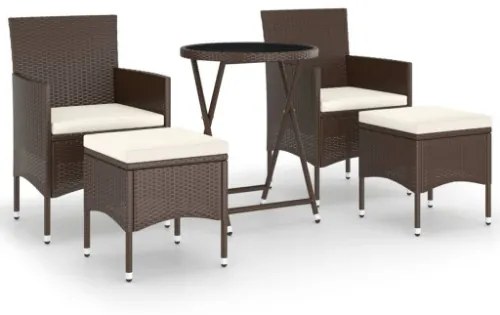 Set Bistrot Giardino 5 pz Polyrattan e Vetro Temperato Marrone