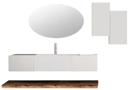 Lavabo 60 cm con due cassetti laterali 40 cm bianchi specchio e mensole inferiori Rovere - Itaca