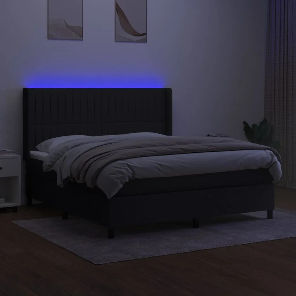 Letto a molle con materasso e led nero 180x200cm in tessuto