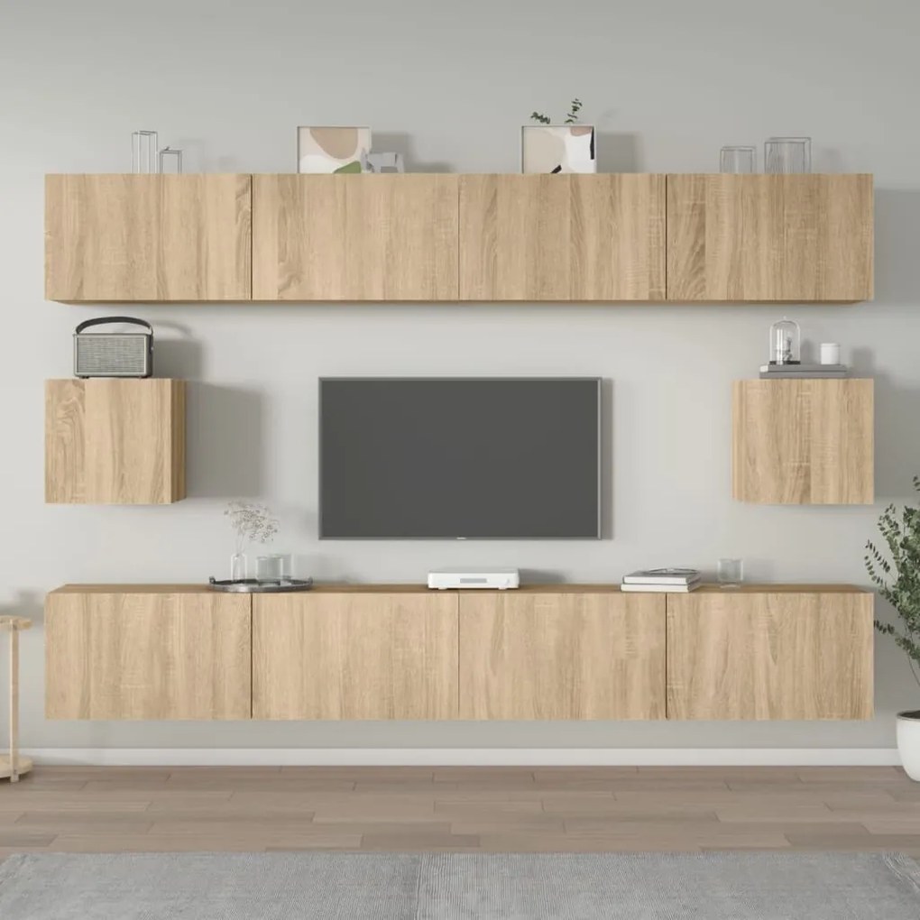 Set Di Mobili Porta Tv 6 Pz Rovere Sonoma İn Legno Multistrato /