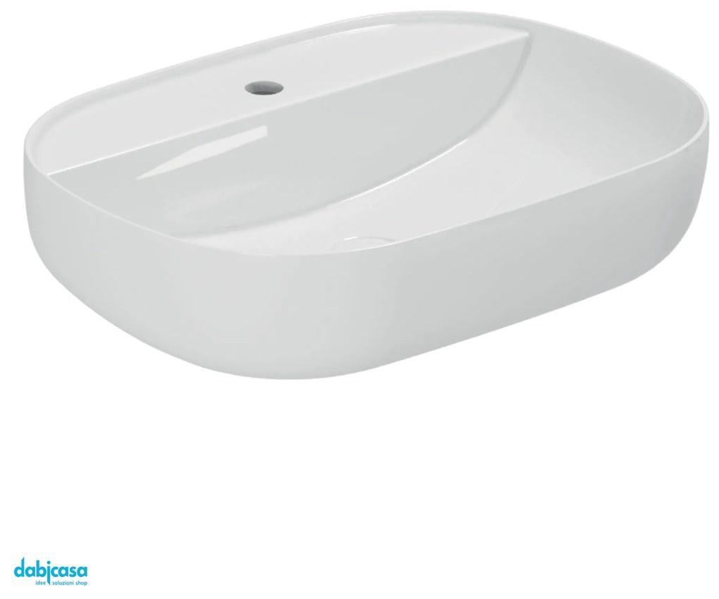 Azzurra Ceramica "Elegance Zip" Lavabo D'Appoggio 60x45 Cm Con Foro Bianco Lucido