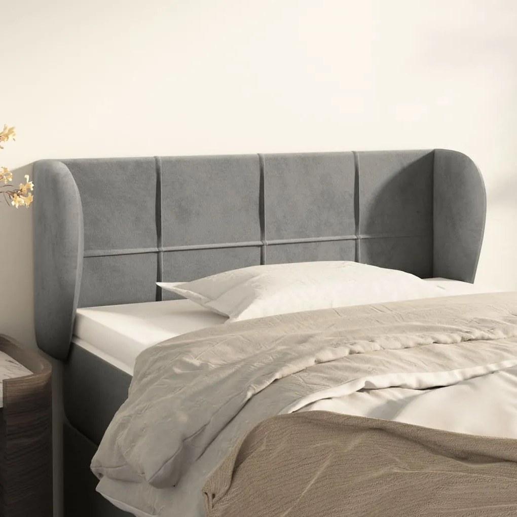 Testiera Ad Orecchio Grigio Chiaro 93x23x78/88 Cm İn Velluto /