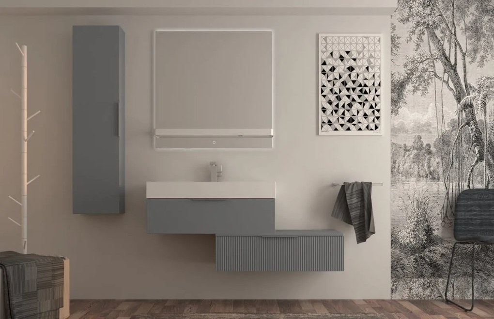 Mobile da bagno sospeso sotto lavabo L 90 x H 25 x P 44 cm grigio laccato opaco, 1 cassetto BADEN HAUS Modula