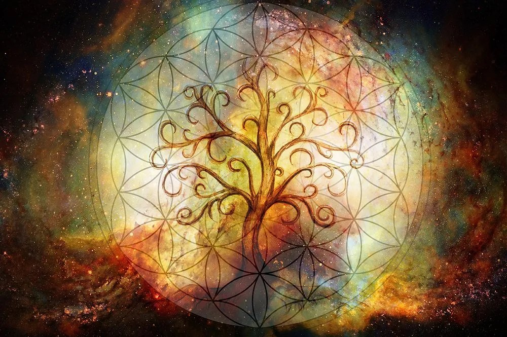 Carta da parati autoadesiva – Albero con fiore della vita