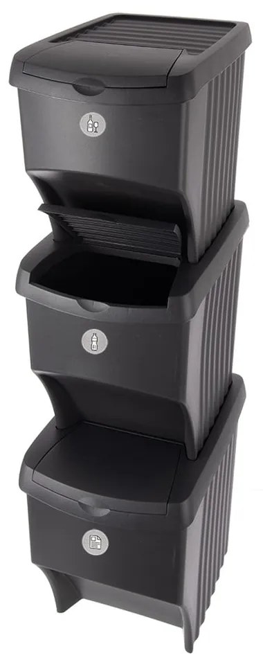 Set di cestini per la spazzatura neri in plastica per raccolta differenziata 3 pz 3x22 l – Orion