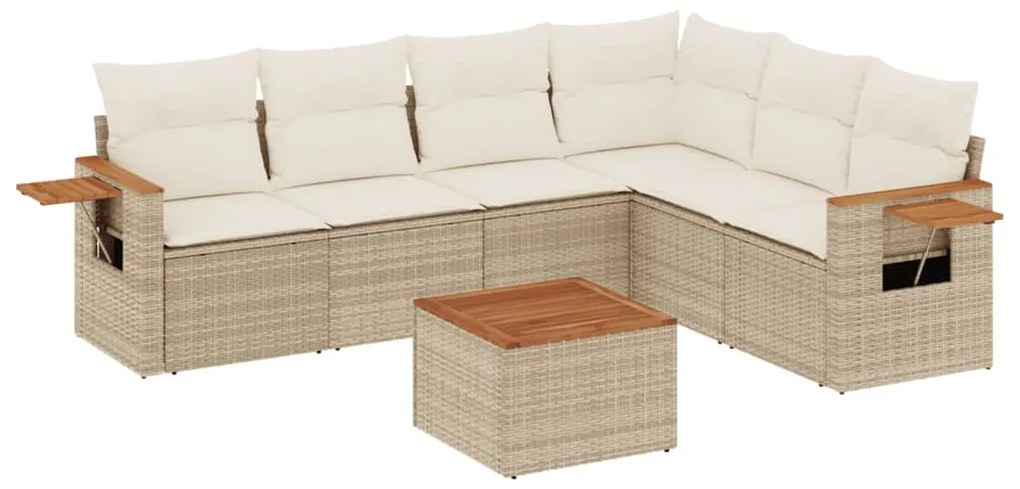 Set Divani da Giardino 7 pz con Cuscini Beige in Polyrattan