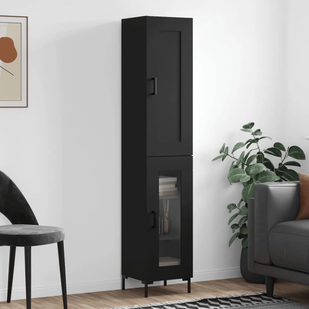 Credenza Nera 34,5x34x180 Cm İn Legno Multistrato /