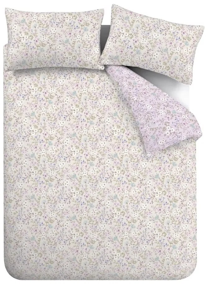 Biancheria da letto lavanda/beige in cotone per letto singolo 135x200 cm Ditsy Floral – Bianca