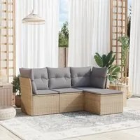 Set Divano da Giardino 4 pz con Cuscini Beige in Polyrattan 3217539