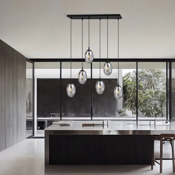 Lampadario a sospensione con filo ASTRAL 6xE14/10W/230V nero/fumé