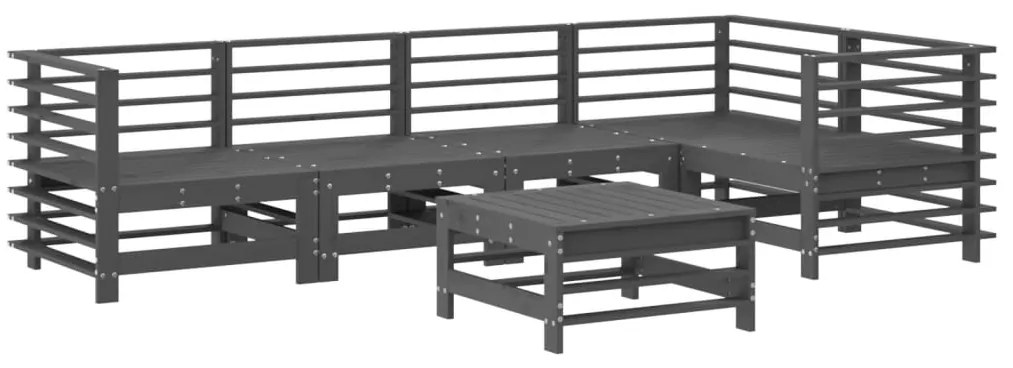 Set Divani da Giardino 6pz con Cuscini in Legno Massello Grigio