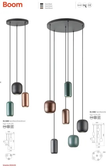 Redo 01-3480 - Lampadario a sospensione con filo BOOM 3xGU10/10W/230V diametro 33 cm nero/verde/marrone