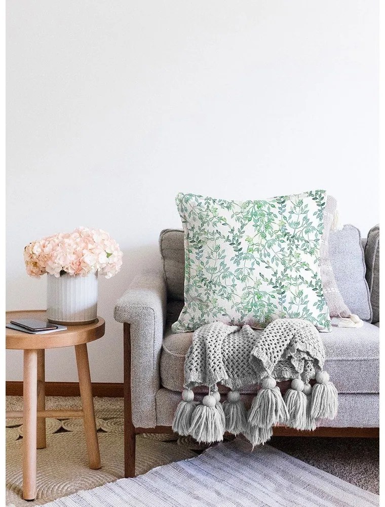 Federa in misto cotone beige e verde Twiggy, 55 x 55 cm - Minimalist Cushion Covers