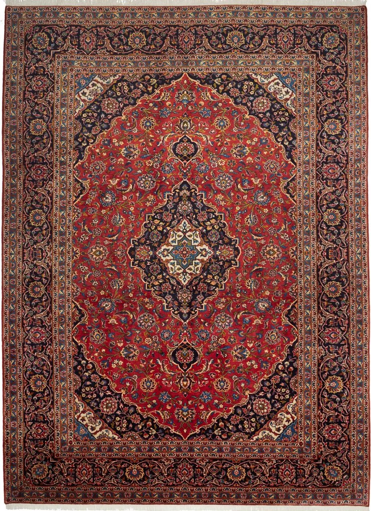 Kashan Tappeto 360 x 260 Rosso (Iran) Annodato A Mano