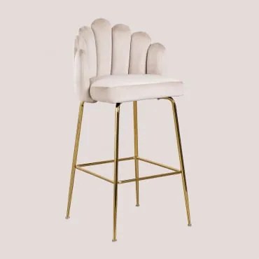 Sgabello Alto In Velluto Markina Beige Crema & ↑75 Cm - Sklum