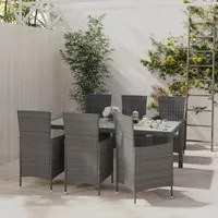 Set da Pranzo da Giardino 7 pz con Cuscini in Polyrattan Grigio cod mxl 38558