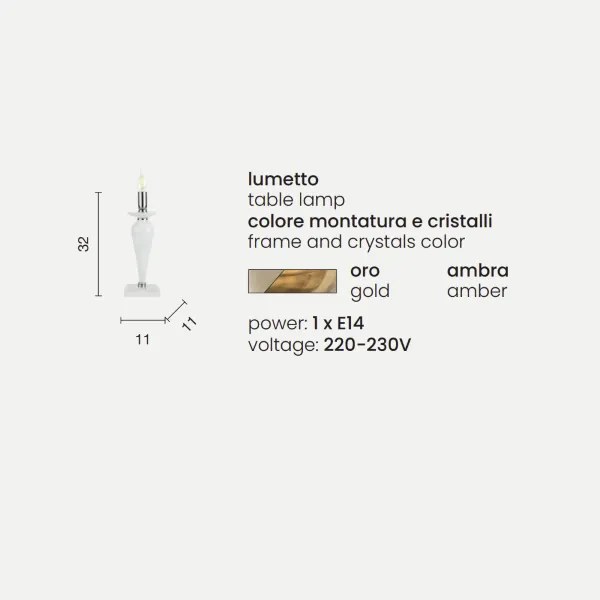 Lampada da tavolo PAGANINI in vetro lavorato a mano Ambra 11x32 cm