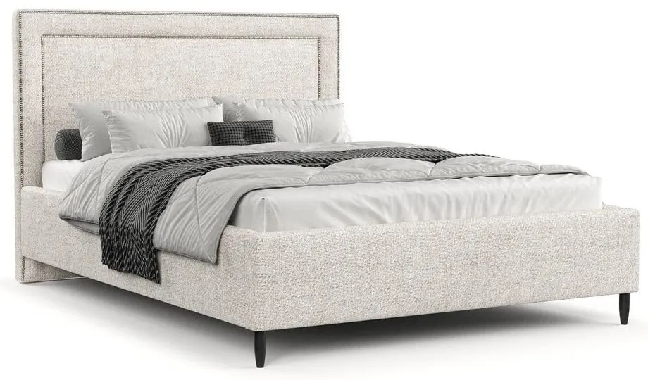 Letto matrimoniale imbottito crema con spazio contenitivo e rete 140x200 cm Baleine - Maison de Rêve